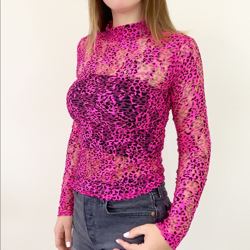 Sheer Leopard Print High Neck Top - Picture 2 of 6